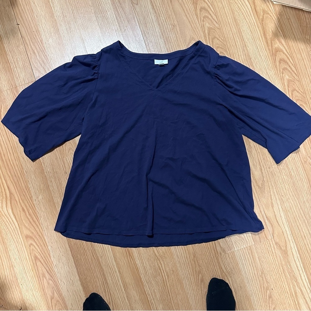 J. Jill Women's XL 100% Cotton Navy Blue Baggy Cropped Wide Arm Tunic Blouse